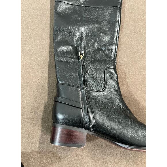 Franco Sarto Knee High Tall Black Leather Riding Style Boot Gold Buckle Size 6.5 - Picture 8 of 10